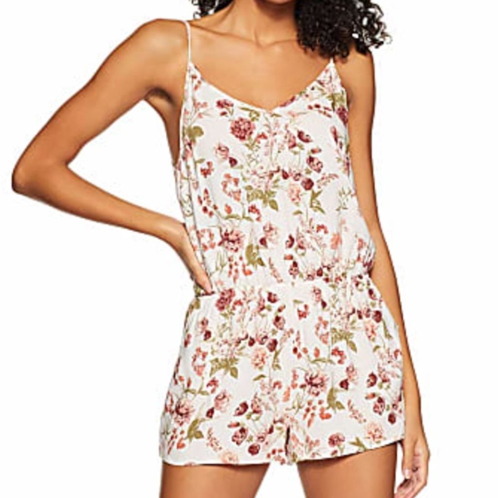 Forever 21 Pink Floral Cami Romper Medium